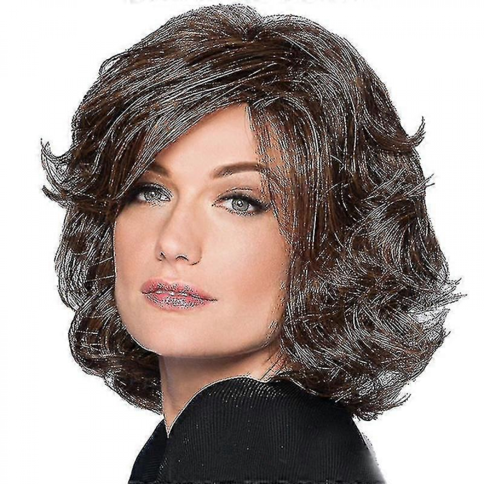 Unisex Black,Brown Women Ombre Black Brown Short Curly Wig Wavy Hair Heat Resistant Pixie