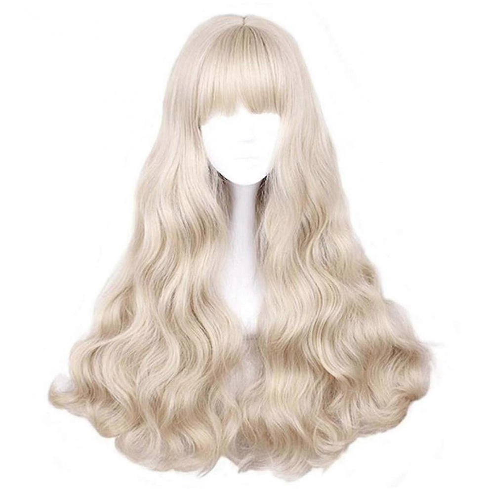 Unisex Light Long Curly Wig - Natural Synthetic Hair Lolita Wigs With Wig Cap Compatible Cosplay And Daily Wear ( Blonde)