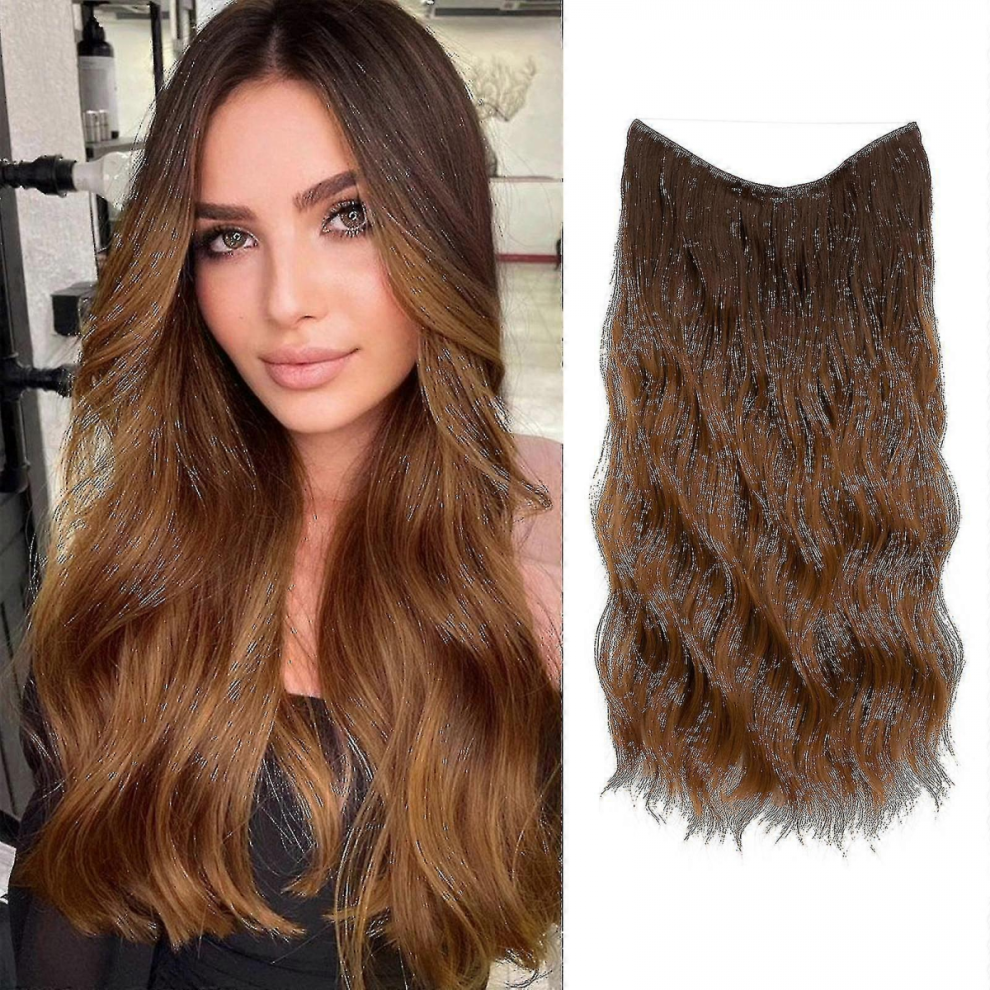 Unisex Halo Hair Extensions Invisible Wire Wavy Curly Long Synthetic Hairpieces For Women Adjustable Headband-Yky