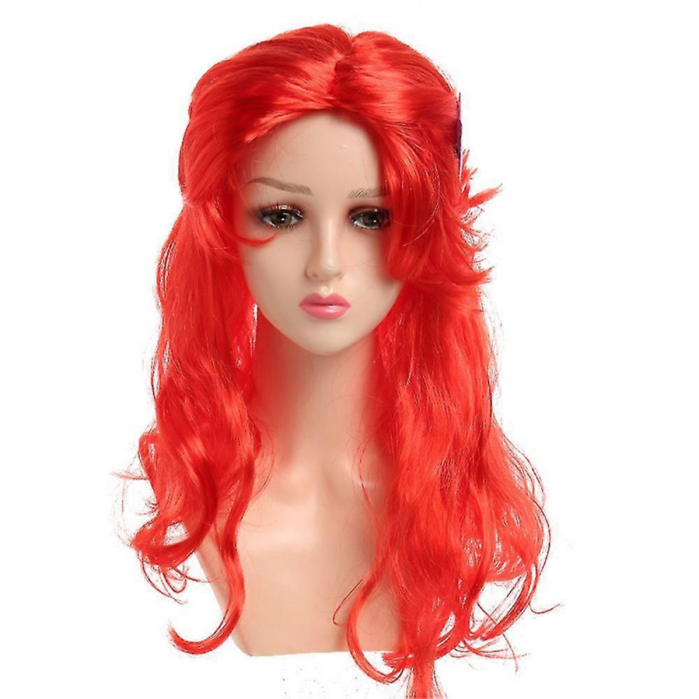 Adult Women Halloween Costume Wigs The Little Mermaid Princess Red Long Curly Cosplay Wig Roleplay Party Props -NMAOV