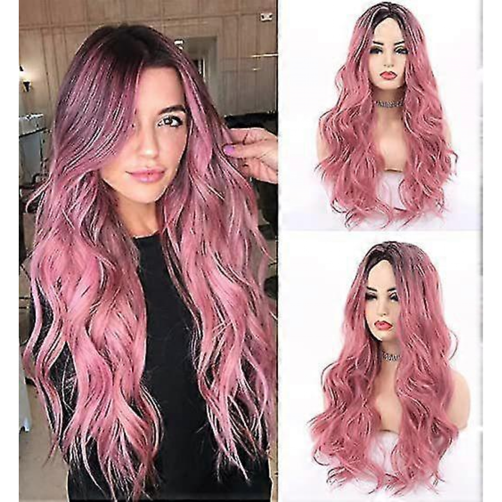 Unisex Pink,Brown Brown Women's Wig With Gradient Pink