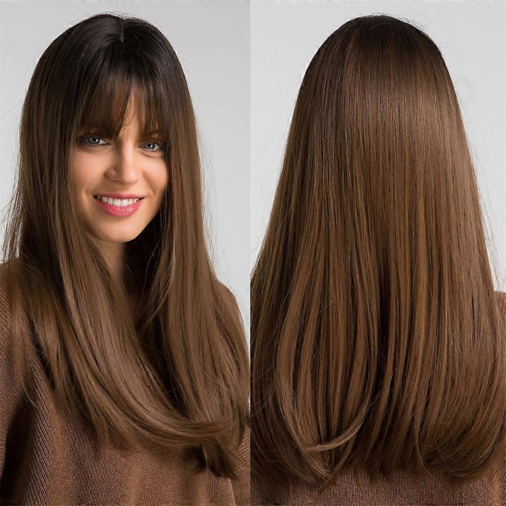 High Temperature Silk Black Gradient Brown Long Straight Hair Rose Net Wig