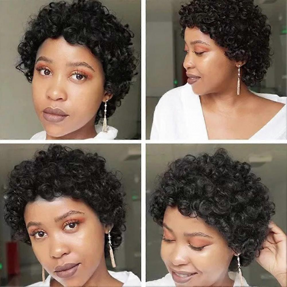 Unisex Black Hair Wig Short Afro Curly Wigs For Women Brazilian Virgin Hair