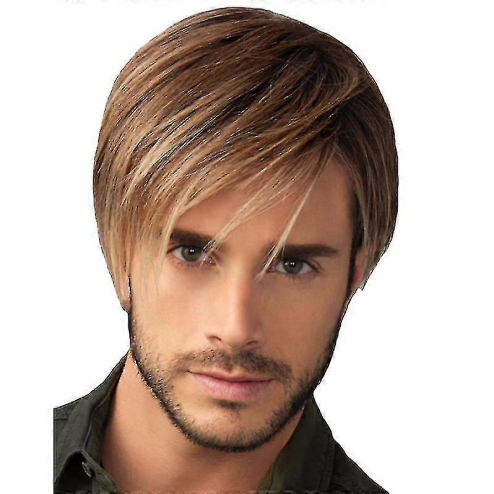 Men Wigs Male Ombre Blonde Brown Short Straight Hair Wig