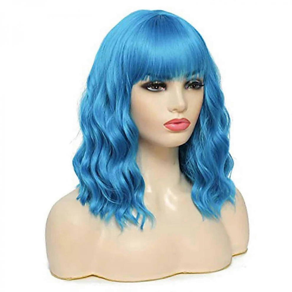Unisex Short Bob Hair Wigs Straight With Flat Bangs Synthetic Colorful Cosplay Daily Party Neon Wig For Women