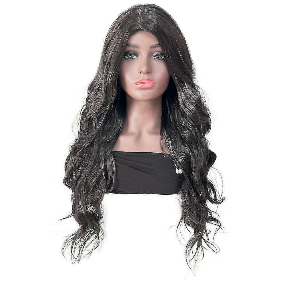 Unisex Black Ombre Synthetic Hair Wigs With Bangs For Women Heat Resistant Fiber Tress Long Wavy Hairstyl