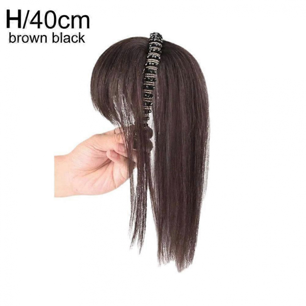 Unisex Black/Brown Crystal Headband Womens Wig - With Bangs & Extra Forehead Coverage