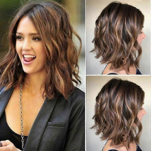 Natural Ladies Gradient Short Curly Wig Bob Wavy Full Hair Wig Cosplay