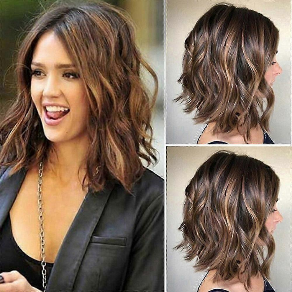 Natural Ladies Gradient Short Curly Wig Bob Wavy Full Hair Wig Cosplay