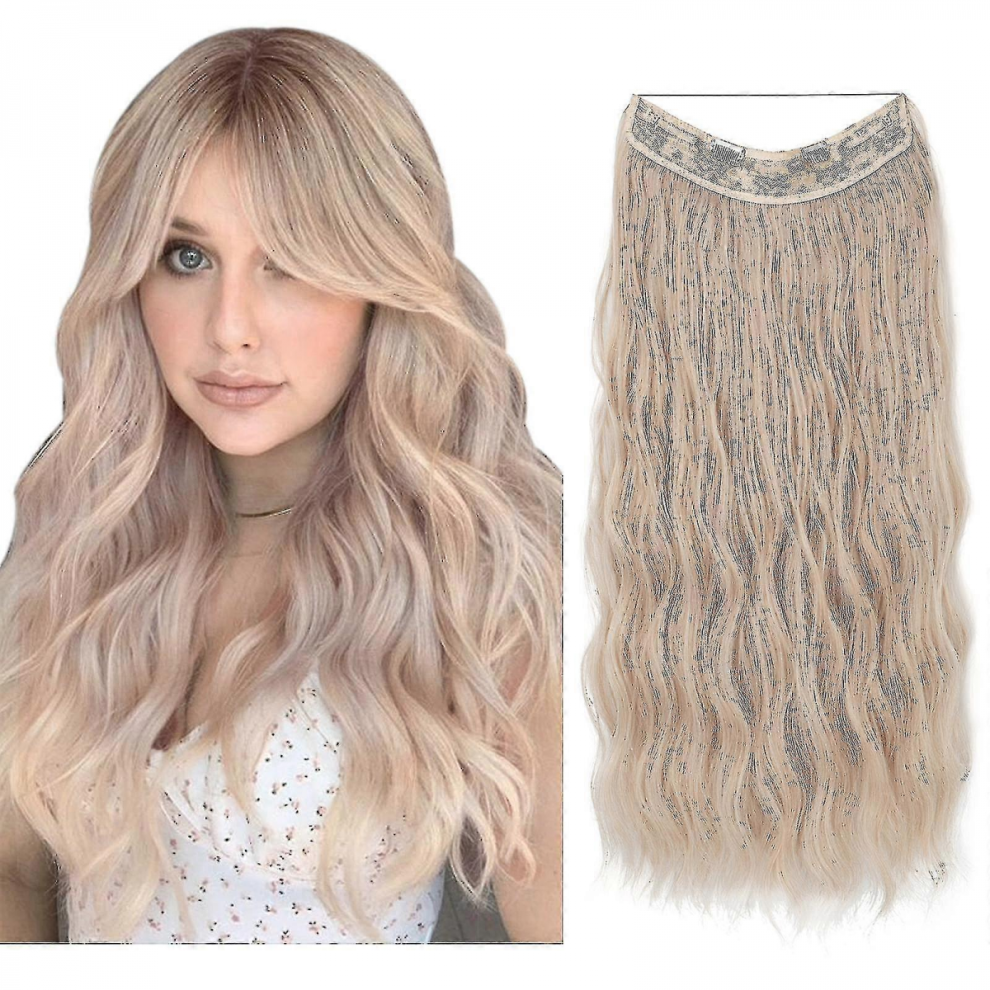 Unisex Halo Hair Extensions Invisible Wire Wavy Curly Long Synthetic Hairpieces For Women Adjustable Headband-Yky