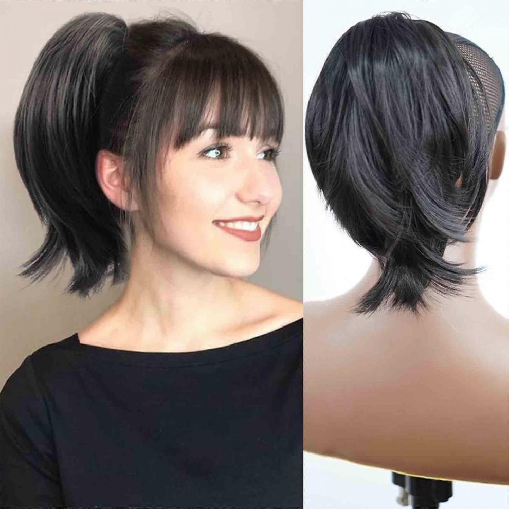 Synthetic Wigs Ponytail Gradient Flufy Caught Short Straight Hair