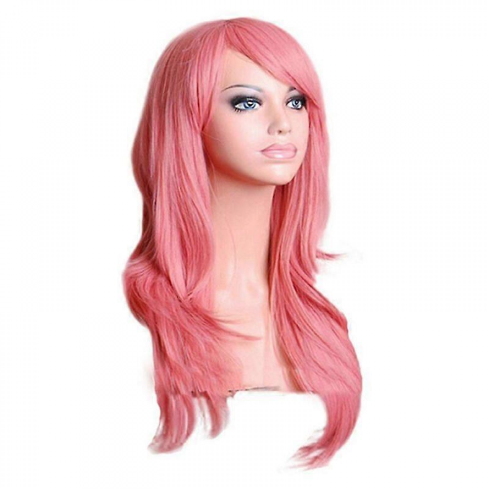 70cm high quality Cosplay Wig For women. Long Full Curly Wavy Heat Resistant. Fashion Glamor wig with Free Wig Cap Wig Comb (Color: Pink)