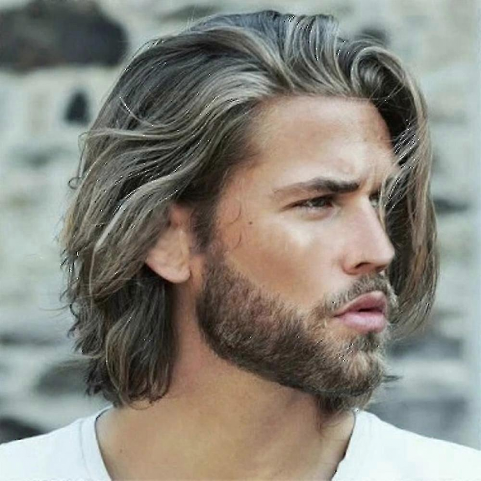 HJYang Men Handsome Blonde Mixed Black Natural Short Curly Wig Wavy Hair Cosp GCU