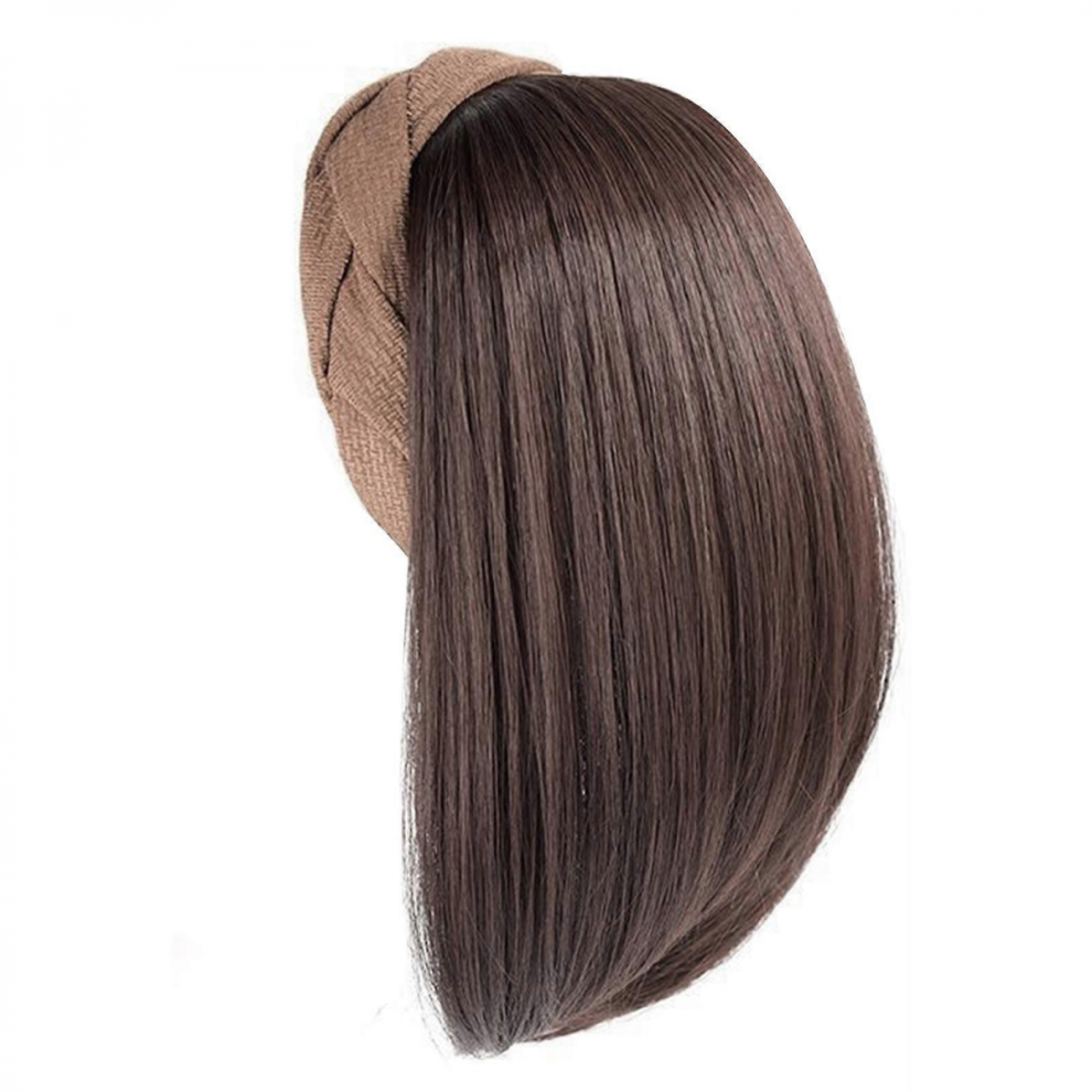 Unisex Black Wigs Hairpiece Synthetic Fiber Wigs Natural Lookings Women High Skull Hair Extension With Hairhoop For Quick Hairstyle Natural