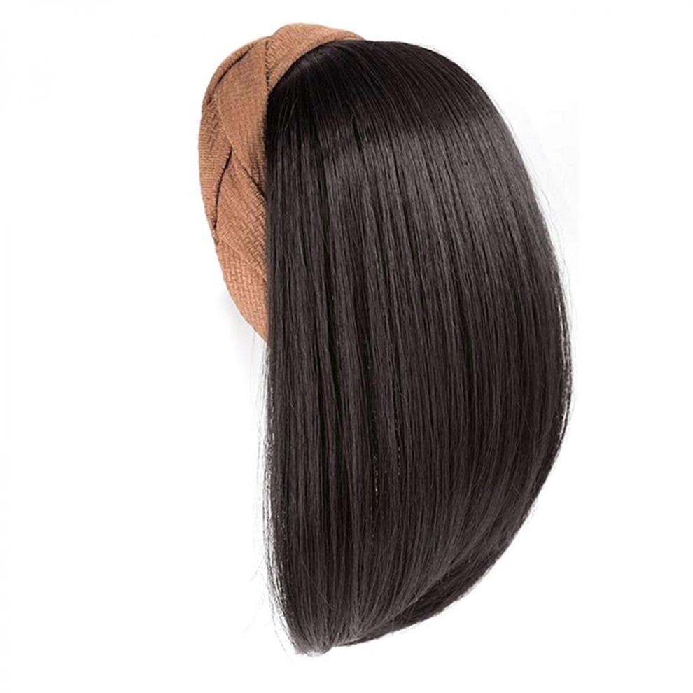 Unisex Black Wigs Hairpiece Synthetic Fiber Wigs Natural Lookings Women High Skull Hair Extension With Hairhoop For Quick Hairstyle Natural