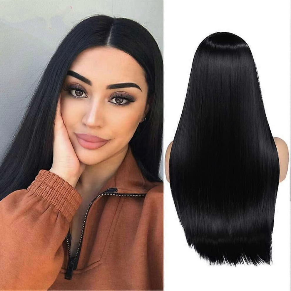 Long Black Wigs Straight Synthetic Heat Resistant Full Black Wigs (1B)