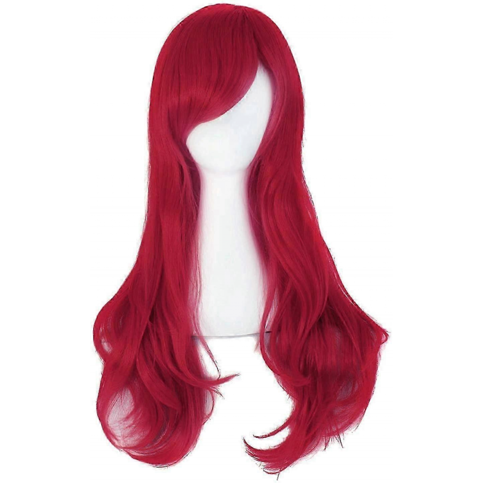 Unisex Red 28" 70Cm Long Curly Hair Ends Costume Cosplay Wig (Dark )