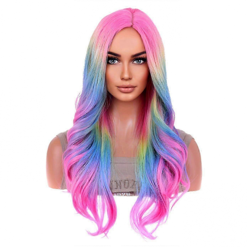 Unisex 2025 2025 Latest Model Rainbow Ombre Wigs Long Wavy Wig For Women Colorful Ombre Curly Heat Res