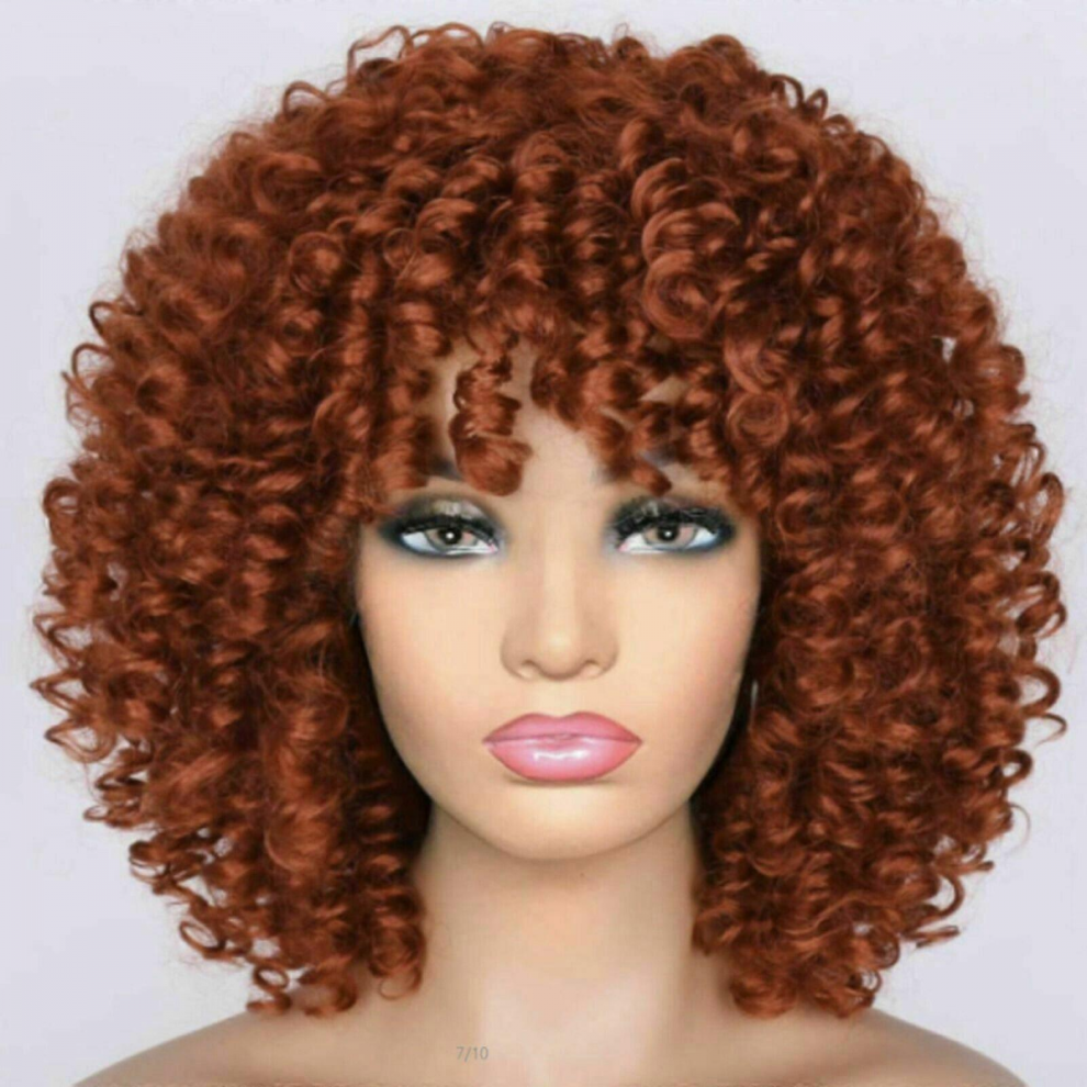 Unisex Black Curly Afro Wig With Bangs Short Kinky Curly Wigs For Women Hair