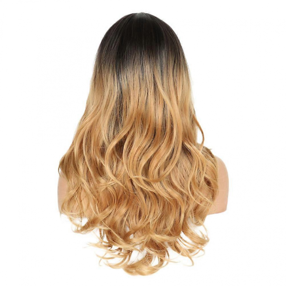 Unisex Black,Gold Hair Wigs For Women Realistic Curly Style Wig Ladies Party Wigs Curly Shape Black Gradient Light Gold 1Set