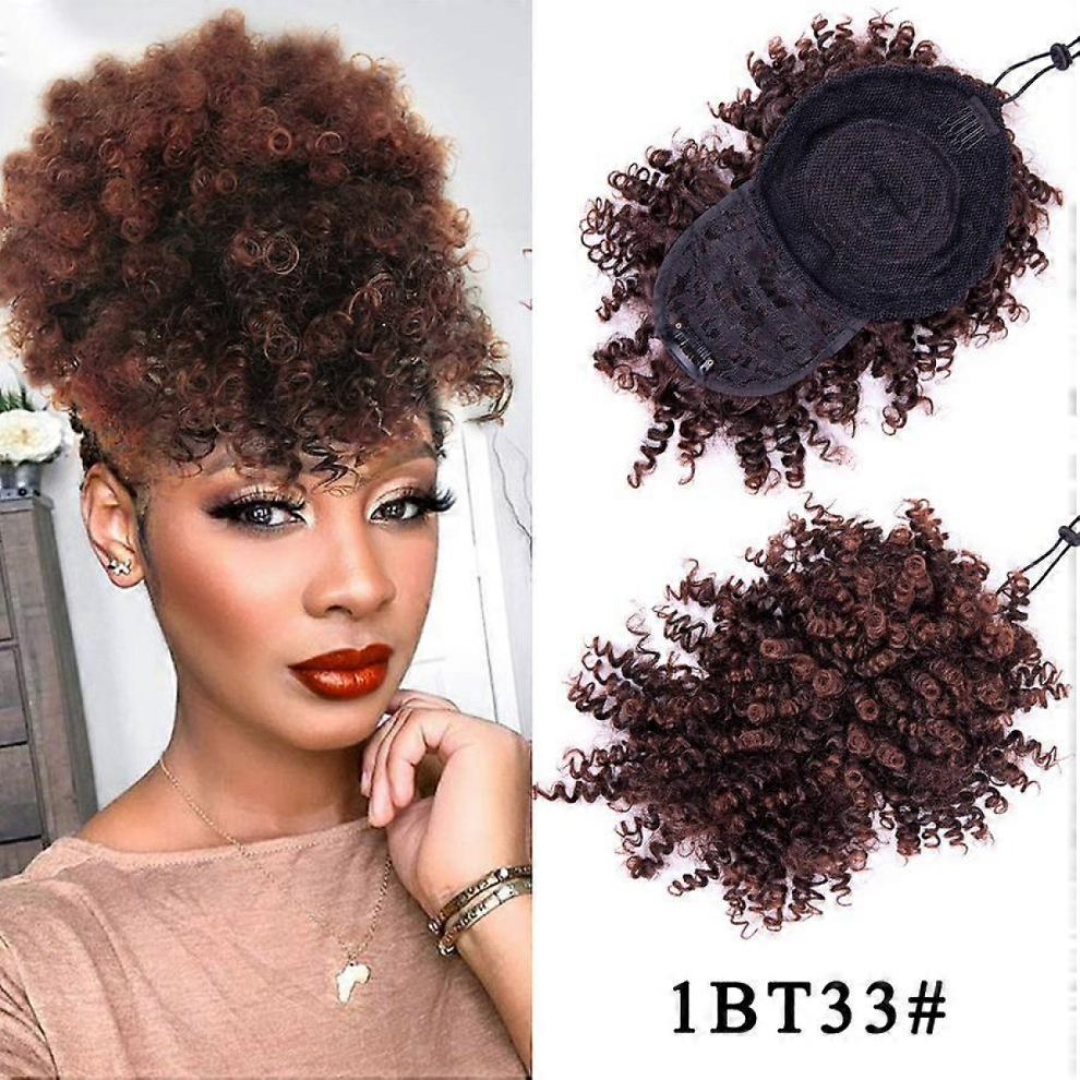 Leeons Curly Bangs Dragsko hÃ¤stsvans med lugg Kinky Curly Chignon med lugg HÃ¶g puff hÃ¤stsvans Syntet