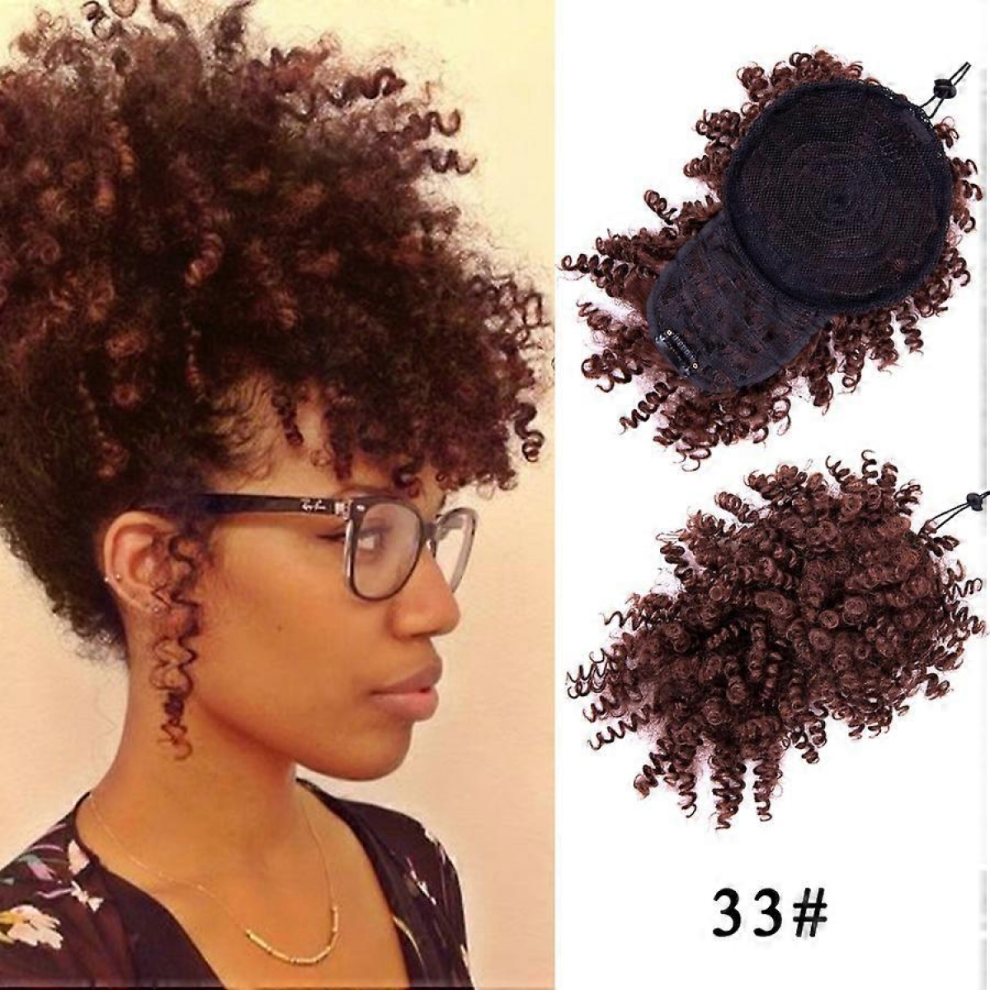 Leeons Curly Bangs Dragsko hÃ¤stsvans med lugg Kinky Curly Chignon med lugg HÃ¶g puff hÃ¤stsvans Syntet