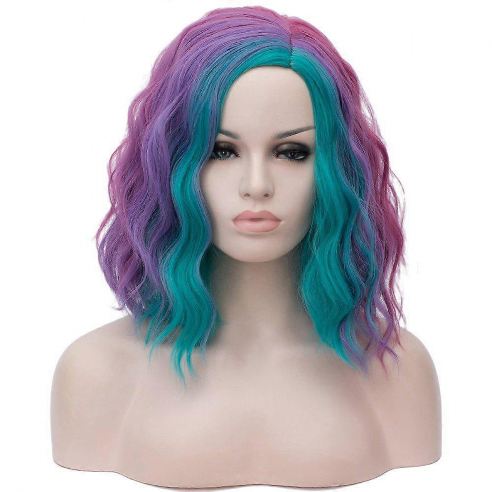 Unisex Short Bob Wavy Curly Wig Multi Colored Wig For Women Cosplay Halloween Wigs Heat