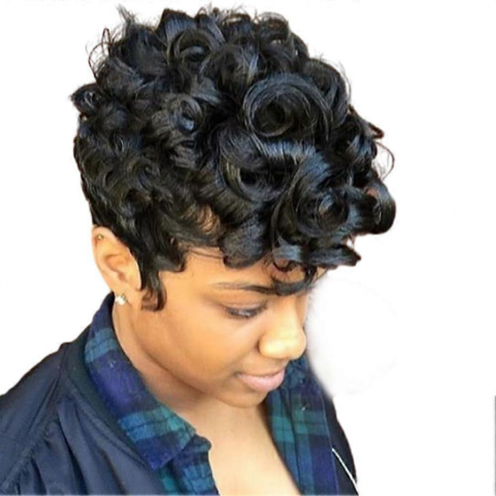 Natural Black Short Pixie Cut Wigs for Black Women Replacement Curly Hair Wigs