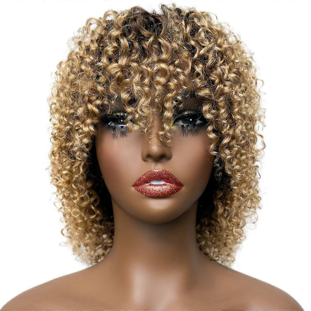 Unisex Black Short Curly Wigs, Human Hair Wigs For Women, Human Hair Wigs With Bangs