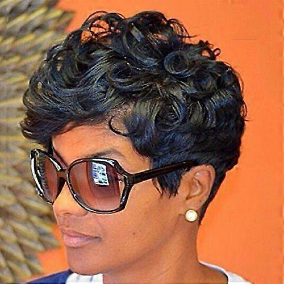 Unisex Black Short Curly Pixie Cut Wig Human Hair For Women Short Human Hair Pixie Cut