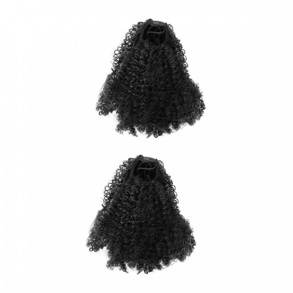 Unisex 2Pcs Realistic Afro Hair Wig Short Curly Synthetic Hair Hood For Women Natural