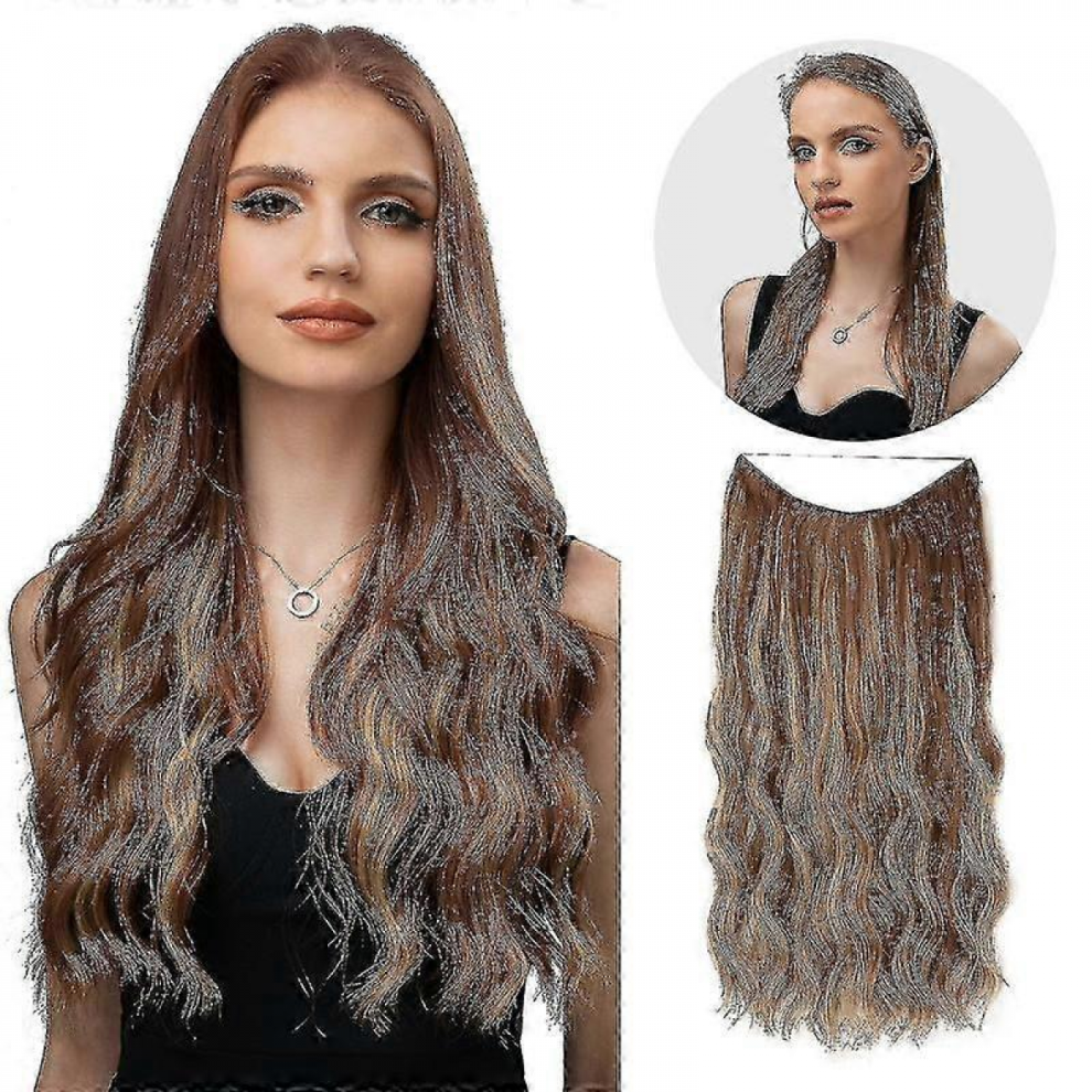 Unisex Halo Hair Extensions Invisible Wire Wavy Curly Long Synthetic Hairpieces For Women Adjustable Headband-Yky