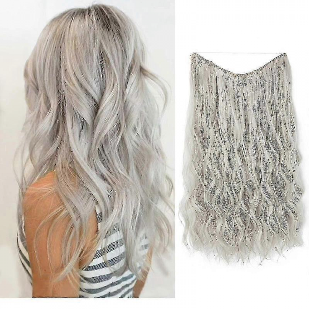Unisex Halo Hair Extensions Invisible Wire Wavy Curly Long Synthetic Hairpieces For Women Adjustable Headband-Yky