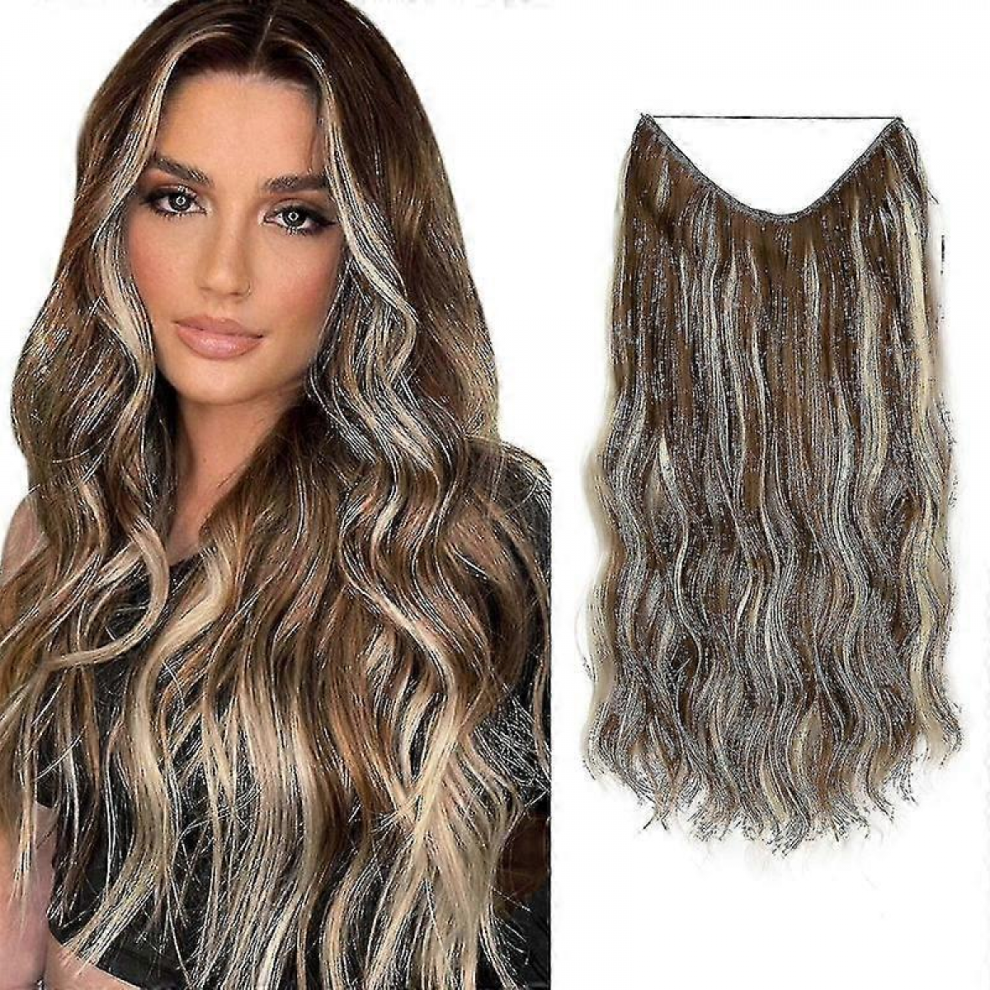 Unisex Halo Hair Extensions Invisible Wire Wavy Curly Long Synthetic Hairpieces For Women Adjustable Headband-Yky