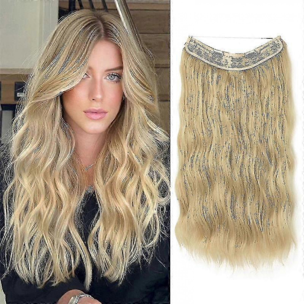 Unisex Halo Hair Extensions Invisible Wire Wavy Curly Long Synthetic Hairpieces For Women Adjustable Headband-Yky