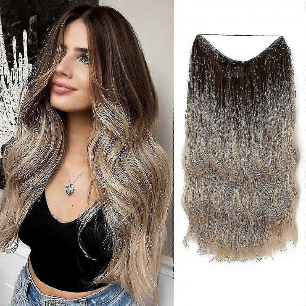 Halo Hair Extensions Invisible Wire Wavy Curly Long Synthetic Hairpieces For Women Adjustable Headband-yky