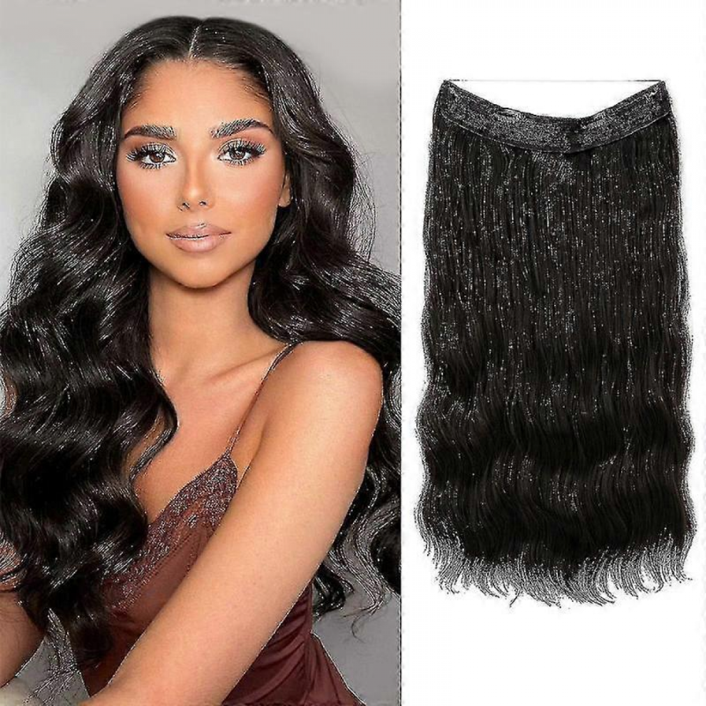 Unisex Halo Hair Extensions Invisible Wire Wavy Curly Long Synthetic Hairpieces For Women Adjustable Headband-Yky