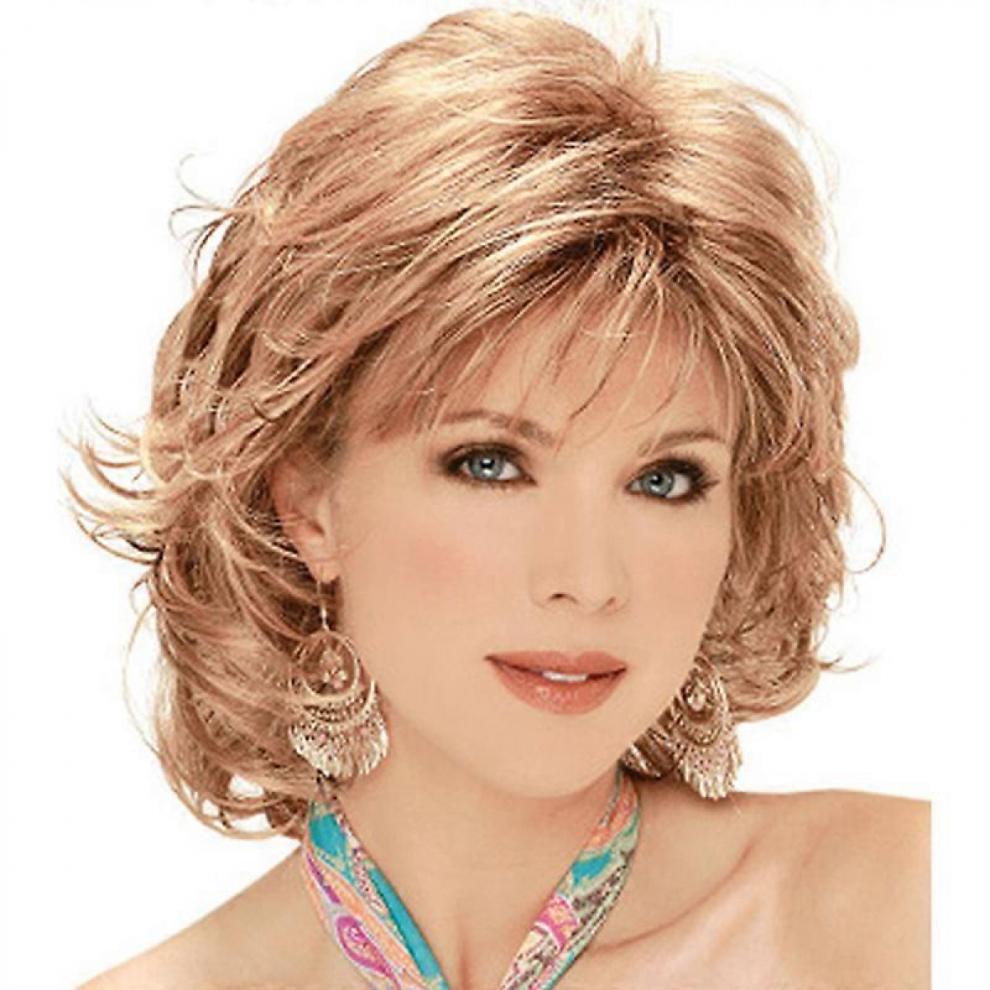 Unisex Women Blonde Layered Wigs Synthetic Short Curly Wavy Hair Party Wig