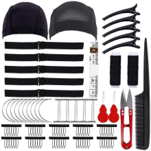 49 Pieces Wig Making Kit DIY Wig Tools Wig Accessories, 5 Pieces Adjustable Elastic Band, 2 Pack Stretchable Wig Caps for Men and Women