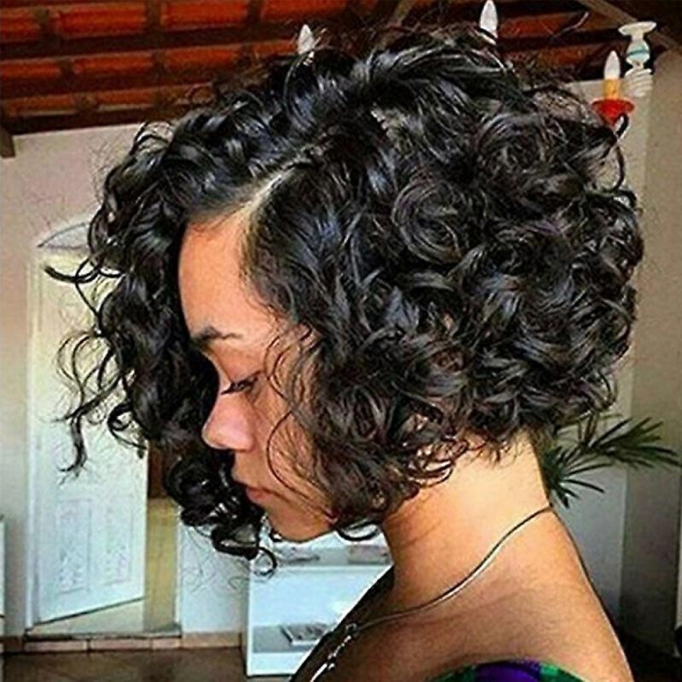 Unisex Black Women Bob Style Short Wig Curly Wavy Synthetic Hair Natural Full Wigs