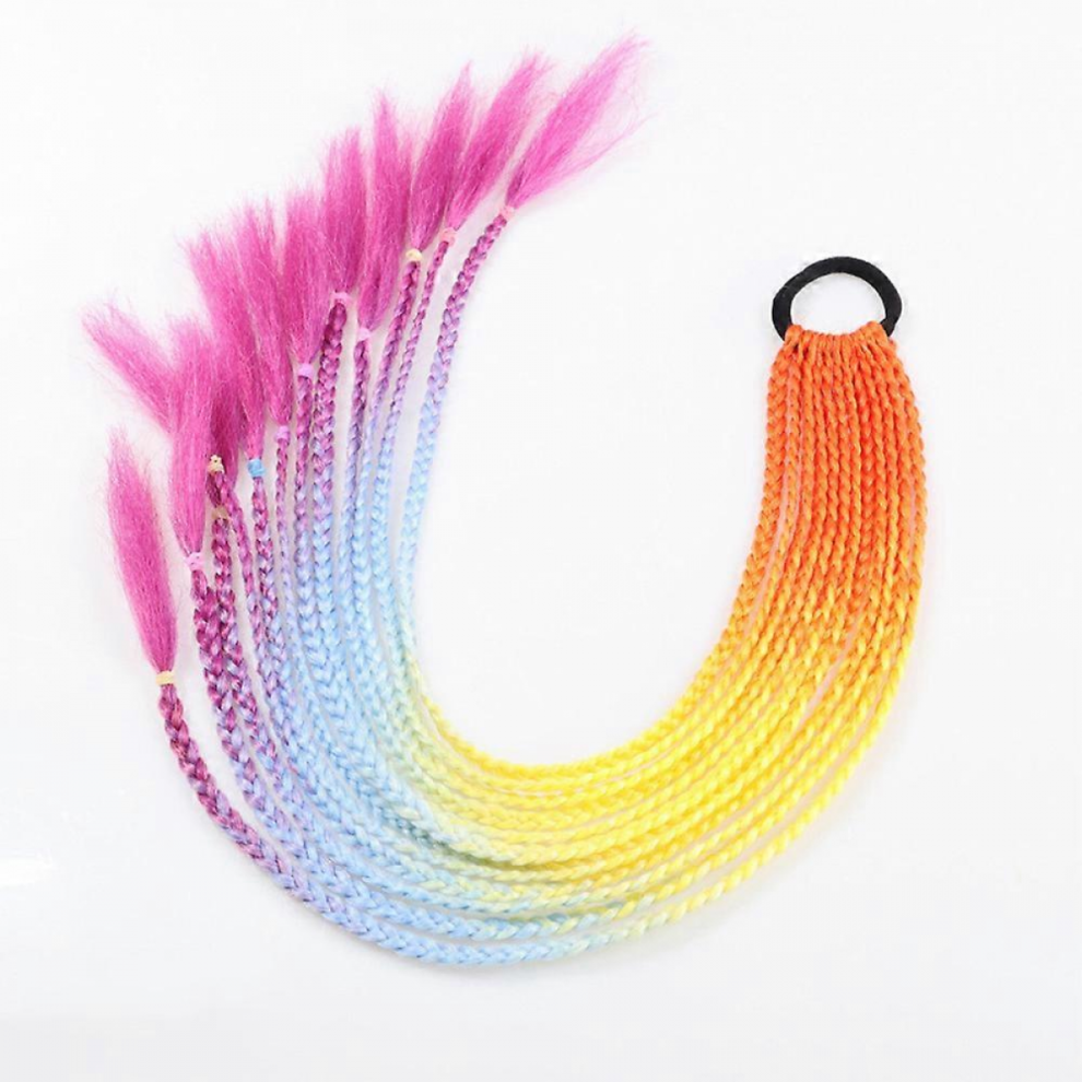 Women Girls Featured Wig Ponytail Ethnic Style Gradient Colorful Braided Wigs Hair Extension