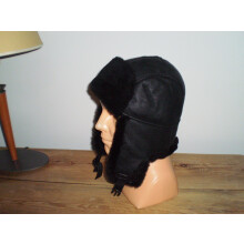 Real Sheepskin Pilot Trapper Hat Size L.