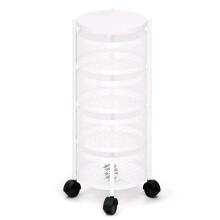 (4-Tier Round-30×30×71CM, White) Mobile Kitchen Storage Trolley Cart Vegetable & Fruit Basket Rack Organizer Multi-Purpose Household for Vegetables, Fruits, in Black &