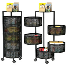 (5-Tier Round-30×30×86CM, Black) Mobile Kitchen Storage Trolley Cart Vegetable & Fruit Basket Rack Organizer Multi-Purpose Household for Vegetables, Fruits, in Black &