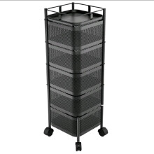 (5-Tier Square-29×29×89CM, Black) Mobile Kitchen Storage Trolley Cart Vegetable & Fruit Basket Rack Organizer Multi-Purpose Household for Vegetables, Fruits, in Black &