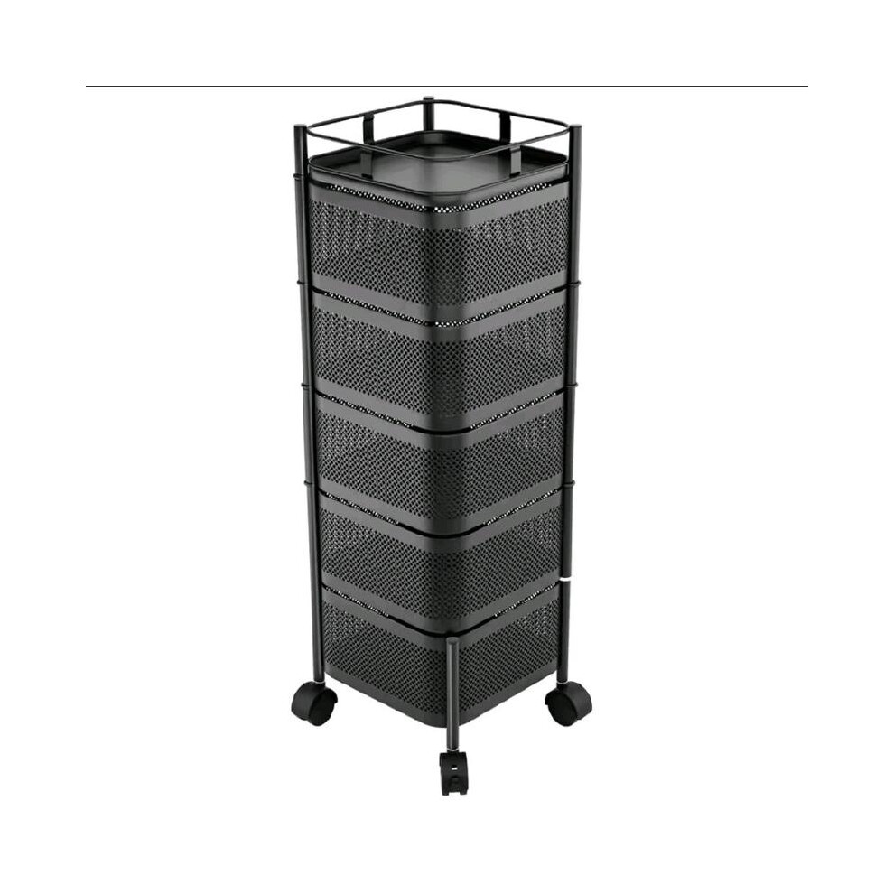 (5-Tier Square-29×29×89CM, Black) Mobile Kitchen Storage Trolley Cart Vegetable & Fruit Basket Rack Organizer Multi-Purpose Household for Vegetables,