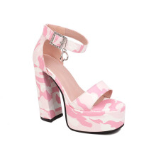 Thick Sole High Heel Sandals 14 cm Pink 5.51 Inches for Party Wedding Prom Stripper Pole Dance Size 36 EU