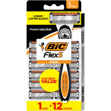 BIC Flex 5 nachfllbare Rasierer fr Mnner, langlebiger Rasierer mit 5 Klingen fr eine sanfte und komfortable Rasur, 1 Griff und 12 Kartuschen, 13-