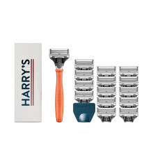 Harry's Shaving Kit for Men - Razor Handle 15 Razor Blade Refills and Travel Blade Cover - Orange