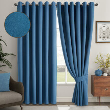(Blue, 66" X 90"-(168cm x 228cm)) Thermal Insulated Curtains 100% Blackout Ring-Top Eyelet Curtain Panel with Tiebacks